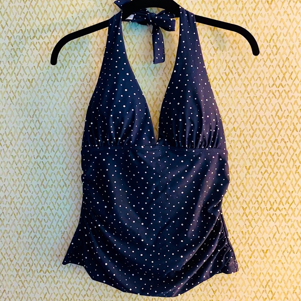 Halter Swim Top - Navy Polka Dot